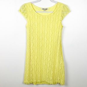Annabella Women Size Small Yellow Lace Cotton Blend Side Zip Lined Dress
